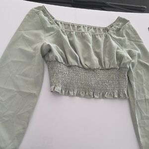 SHEIN Light Green Smocked Blouse